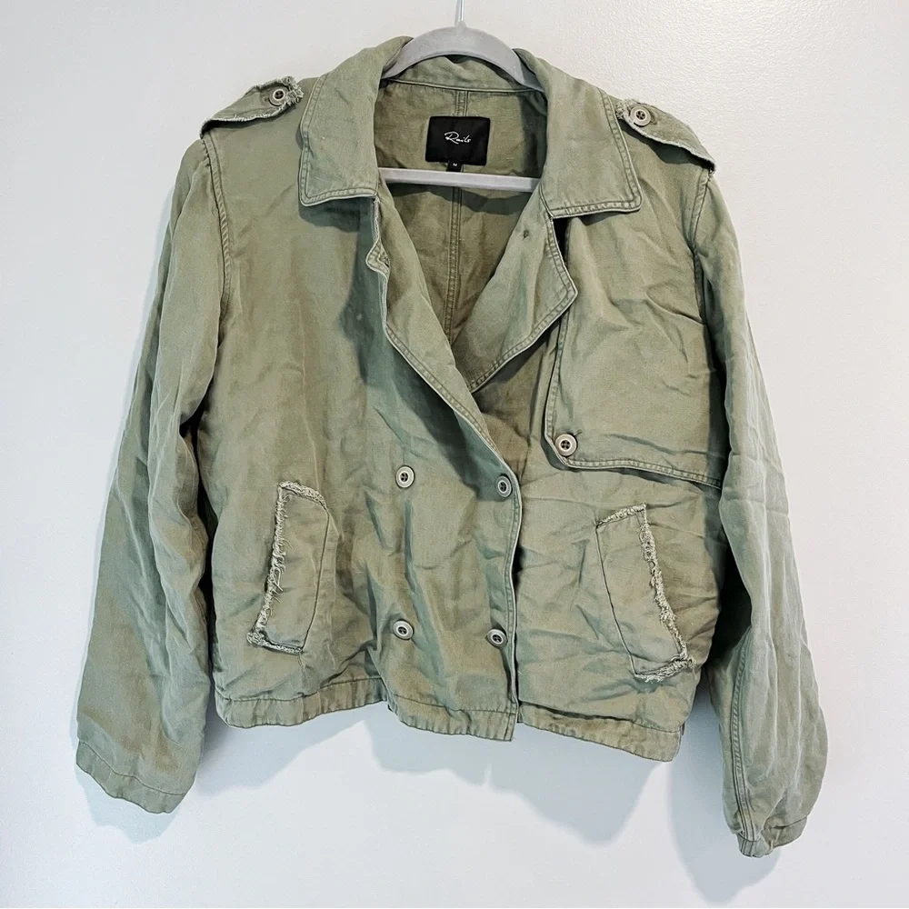 🛍️RAILS Barclay Sage Military Style Cropped Linen Jacket Boxy - Picture 7 of 11